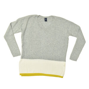 GAP Women Gray White Yellow Colorblock Creweck Pullover Sweater Regular Size XL